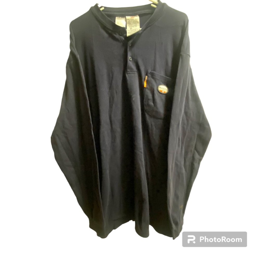 Rasco Flame Resistant Navy Long Sleeve Tee Quarter Button Men's XL‎